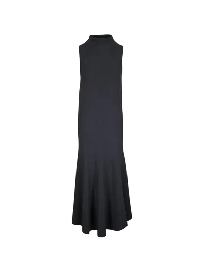 Khaite High-neck Flared Midi Dress In Black