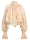 Khaite High-neck Ruffled Long-sleeve Top With Layered Hem In Neutral