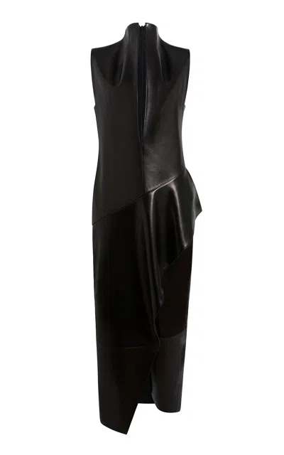 Khaite Hilda Plunging Plongé Leather Midi Dress