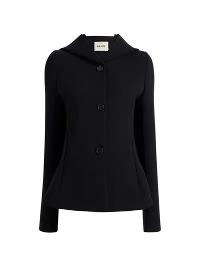 Khaite Hooded Button Jacket In Black