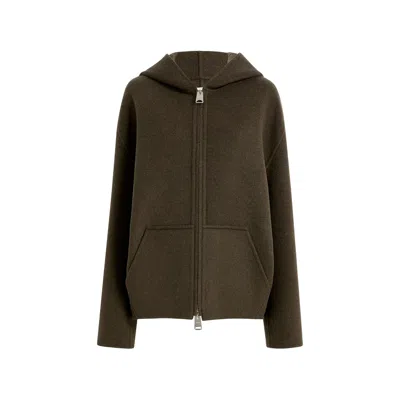 Khaite Hooded Wool Jacket In Brown