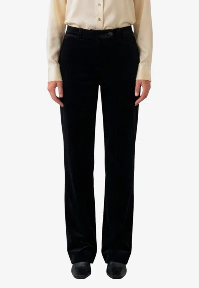 Khaite Hunter Slim Velvet Pants In Black