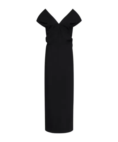 Khaite Ima Wool-blend Grain De Poudre Maxi Dress In Black