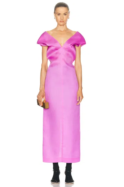 Khaite Ima Gathered Silk-gazar Midi Dress In Orchid
