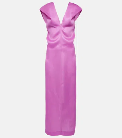 Khaite Ima Gathered Silk-gazar Midi Dress In Pink