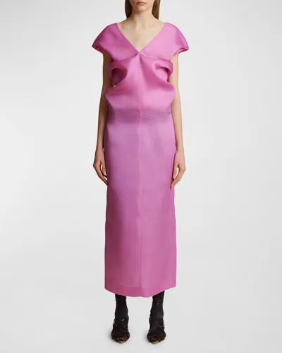 Khaite Ima Gathered Silk-gazar Midi Dress In Orchid