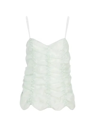 Khaite Inara Ruched Lyocell And Silk-blend Tank In Green