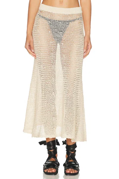 Khaite Inaya Crocheted Cotton And Silk-blend Midi Skirt In Neutral