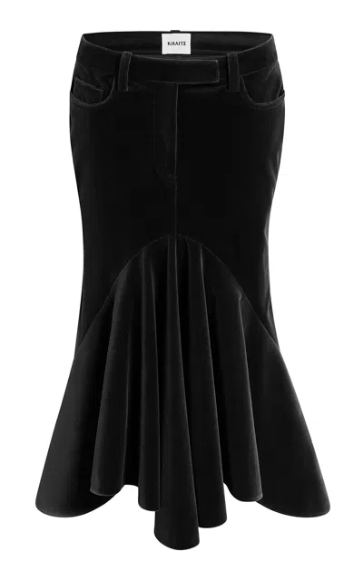 Khaite Inez Velvet Midi Skirt In Black