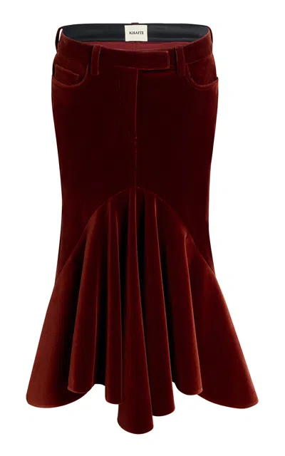 Khaite Inez Velvet Midi Skirt In Brown