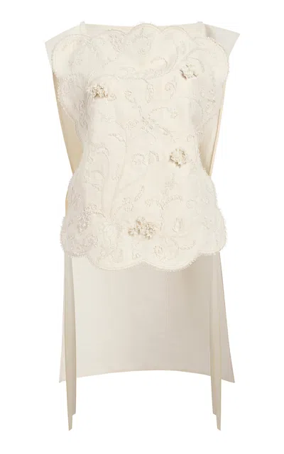 Khaite Irin Embroidered Linen-blend Top In Neutral