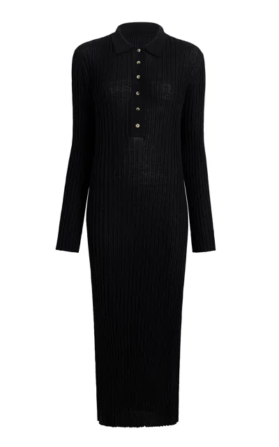 Khaite Isa Buttoned Merino-wool Midi Dress In Black