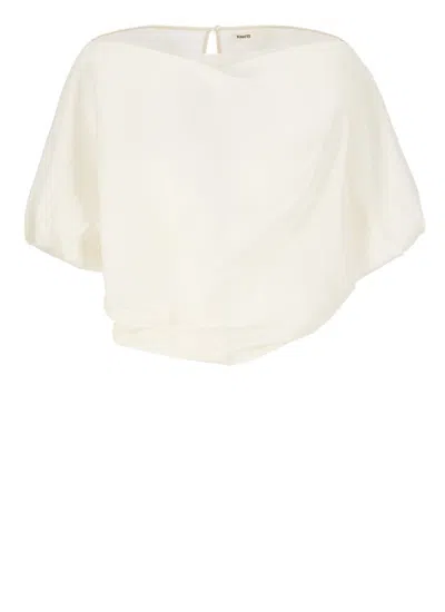 Khaite Silk Top Rounded Puff Sleeves In White