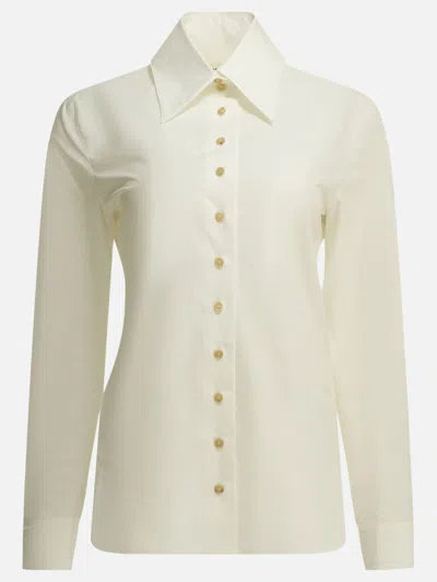 Khaite Ivy High Neck Chalk Shirt In Neutral