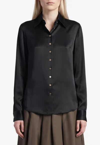 Khaite Ivy Long-sleeved Satin Shirt In Black