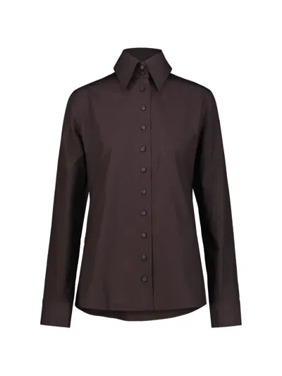 Khaite Ivy Pointed-collar Long-sleeve Shirt In Brown
