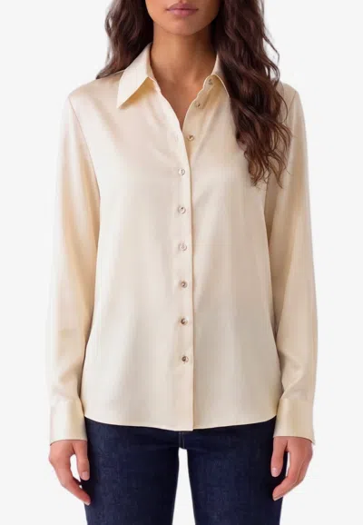 Khaite Ivy Sculptural Collar Satin Shirt In Neutral