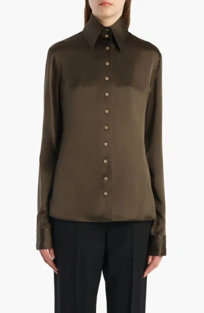 Khaite Ivy Silk Button-up Shirt In Brown