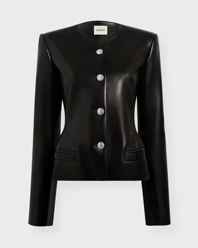 Khaite Nara Leather Single-breasted Collarless Jacket In Black