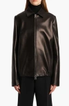 Khaite Grizzo Oversized Leather Collared Jacket In Black