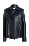 Khaite Jackson Plunge Leather Jacket In Navy