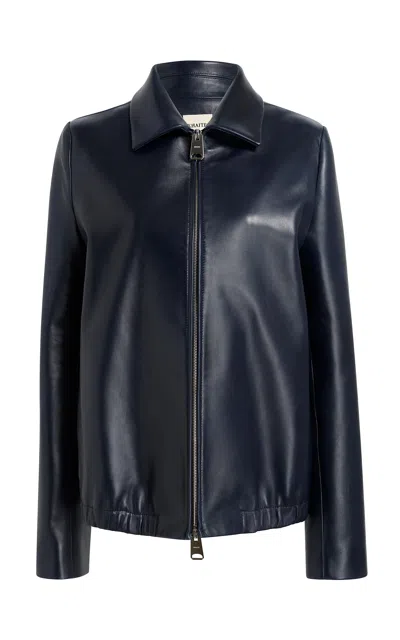 Khaite Jackson Plunge Leather Jacket In Navy