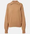 Khaite Womens Camel Jackson Collared Wool And Cashmere-blend Jumper In Black