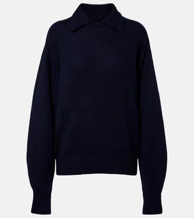 Khaite Jackson Wool And Cashmere Polo Sweater In Blue