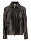Khaite Grizzo Oversized Leather Collared Jacket In Black