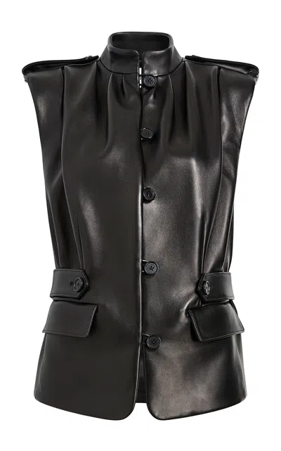 Khaite Jaden Mock-neck Leather Vest In Black
