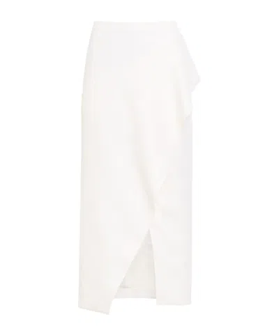 Khaite Jaia Wrap-effect Wool Midi Skirt In White