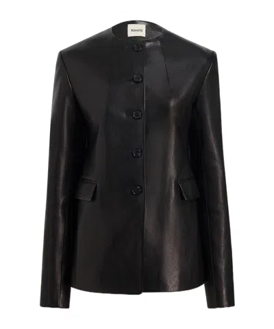 Khaite Jameson Single-breasted Leather Collarless Jacket In Black