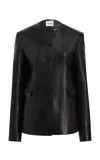 Khaite Jameson Single-breasted Leather Collarless Jacket In Black