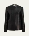 Khaite Jameson Single-breasted Leather Collarless Jacket In Black