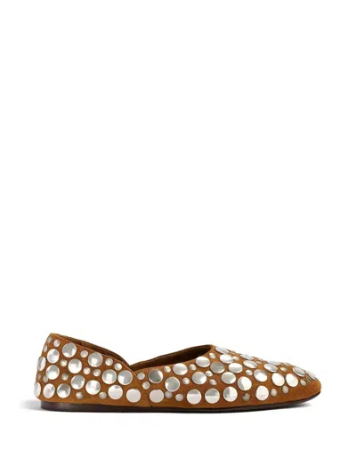 Khaite Jane Studded Suede Ballet Flats In Brown