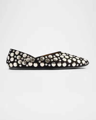 KHAITE JANE STUDDED LEATHER BALLERINA FLATS
