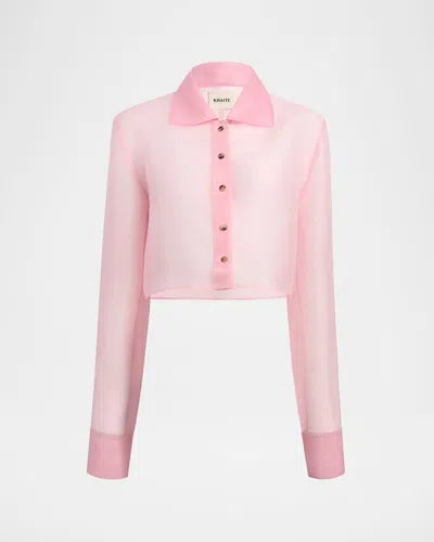 Khaite Jasen Silk Organza Crop Button-down Top In Pink