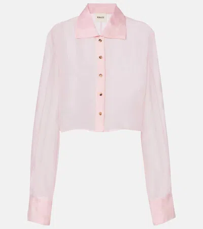 Khaite Jasen Silk Organza Crop Button-down Top In Pink