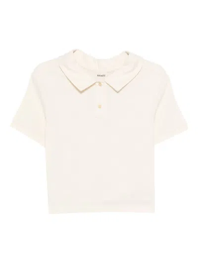 Khaite Jasna Silk Polo Shirt In Sand