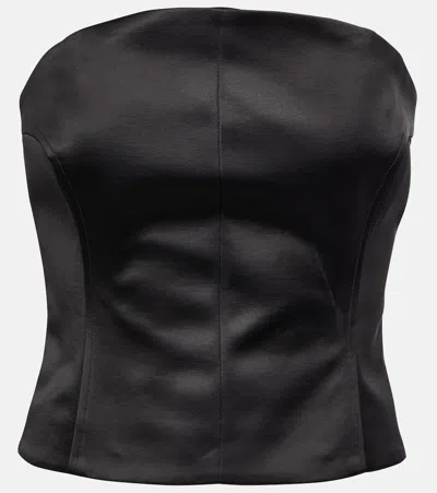 Khaite Jay Strapless Duchesse Cotton-blend Satin Bustier Top In Black