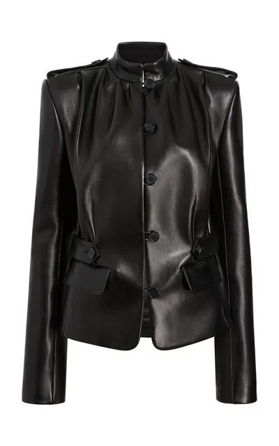 Khaite Jeda Mock-neck Leather Jacket In Black