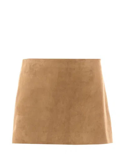 Khaite Jett Leather Mini Skirt In Brown