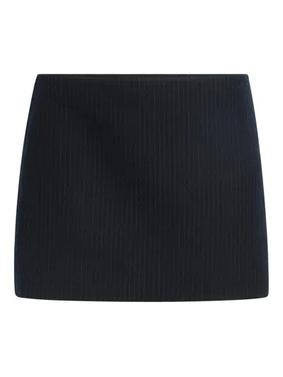 Khaite Jett Pinstripe Wool-blend Miniskirt In Blue