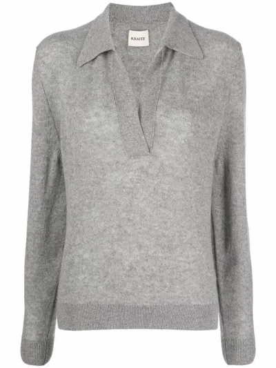 Khaite Long-sleeved Knitted Polo Shirt In Grey