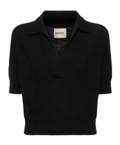 Khaite Jo Stretch V-neck Knitted Sweater In Black