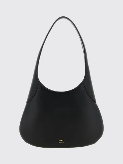 Khaite Joan Smooth Calfskin Leather Shoulder Bag With Laminated Logo In Black