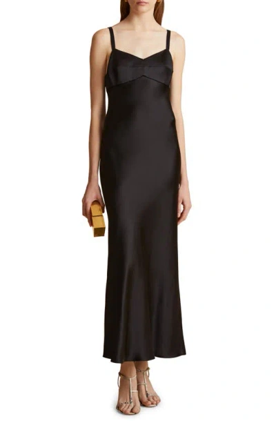 Khaite Joely Empire Waist Satin Dress In Black