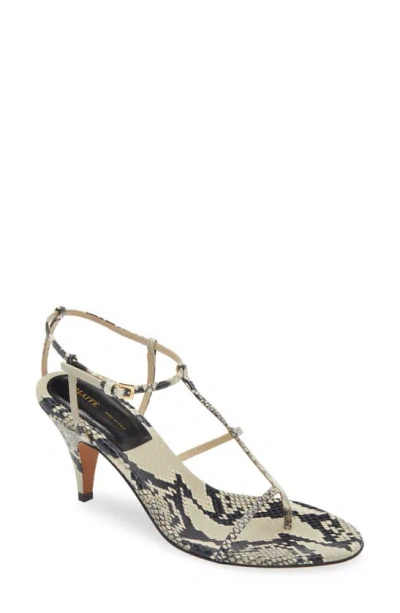 Khaite Python-embossed Leather T-strap Sandals In Neutrals
