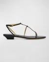 KHAITE JONES LEATHER T-STRAP SANDALS