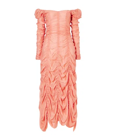 Khaite Judith Draped Silk-blend Midi Dress In Orange